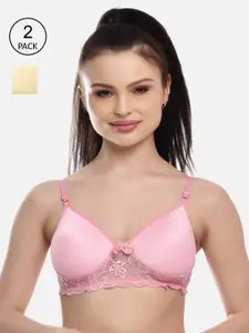 FIMS Pink & Beige Pack Of 2 Bra Lightly Padded