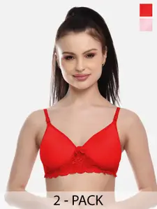 FIMS Pack Of 2 Red & Pink Bra Lightly Padded