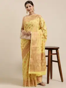 The Chennai Silks Yellow & Gold-Toned Floral Zari Organza Banarasi Saree
