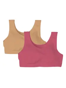 Red Rose Girls Pink & Beige Solid Pack Of 2 Cotton  Bra