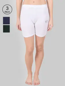 Apraa & Parma Women White, Navy Blue & Green Slim Fit Cycling Sports Shorts