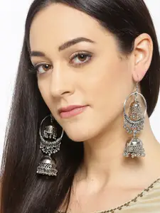 YouBella Silver-Plated Contemporary Jhumkas Earrings