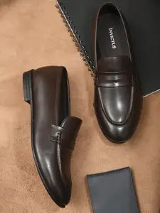 INVICTUS Men Brown Solid Leather Formal Slip-On
