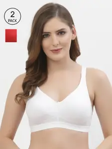 Floret White & Red Solid Casual Bra Pack of 2