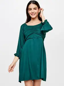 AND Women Teal Flared Blouson Dress