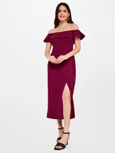 AND Red Off-Shoulder Sheath Maxi Dress