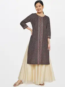 Global Desi Women Black & Red Ethnic Motifs Printed Straight Kurta