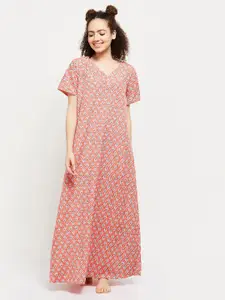 max Women Peach-Coloured  Polyester Printed Maxi Nightdress