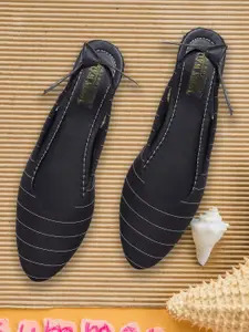 Moonwalk Women Black Striped Synthetic Mules with Bows Flats