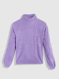 YK Girls Lavender Cable Knit High Neck Pullover