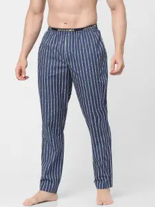 Jack & Jones Men Blue Striped Cotton Lounge Pants