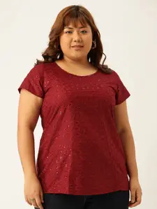 theRebelinme Plus Size Woman Maroon Floral Embroidered Top