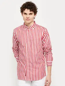 max Men  Pure cotton Red Striped Casual Shirt