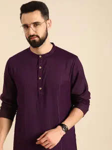 Anouk Men Purple Self-Striped Kurta