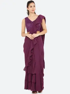 RAASSIO Purple Ruffled Ready to Wear Sari Skirt