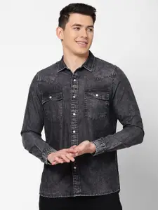 Lee Men Charcoal Slim Fit Faded Cotton Casual Shirt