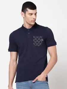 Lee Men Blue Polo Collar Slim Fit Cotton T-shirt