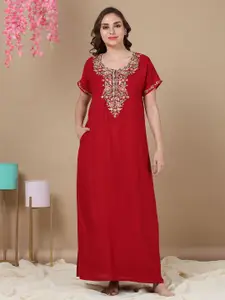 9shines Label Red Embroidered Maxi Nightdress