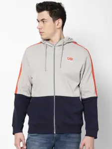 Lee Men Grey Colourblocked Hooded Sweatshirt