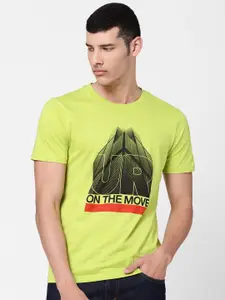 Lee Men Lime Green Typography Printed Slim Fit T-shirt