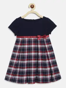 Chicco Girls Navy Blue & Red Checked A-Line Dress
