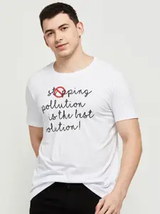 max Men White Typography Printed T-shirt