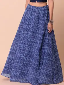 INDYA X ASHISH SONI Women Blue Morrocan Motif Printed Flared Lehenga Skirt