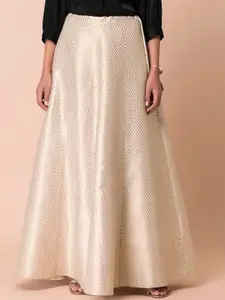 INDYA X ASHISH SONI Women White & Gold-Coloured Brocade Flared Maxi Skirt