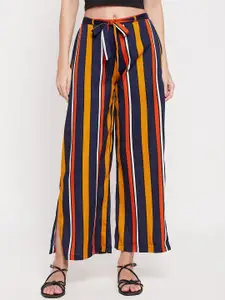 Clovia Women Multi Sassy Stripes Flared Knitted Crop Lounge Pant