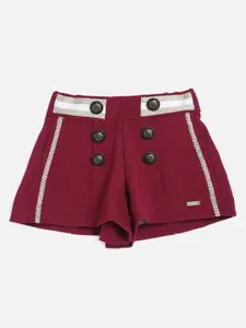 One Friday Girls Burgundy Solid Low-Rise Shorts