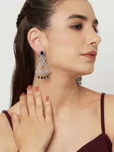 Voylla Women Silver-Toned  CZ Elegance Shimmering Dangler Triangular Drop Earrings