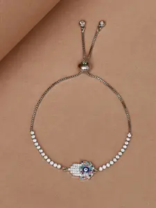 Voylla Women Silver-Toned & White Brass Rhodium-Plated Link Bracelet