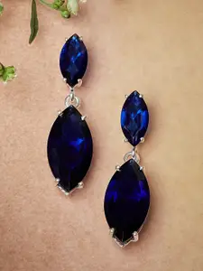 Voylla Women Silver-Toned Contemporary Blue Stone Drop Earrings
