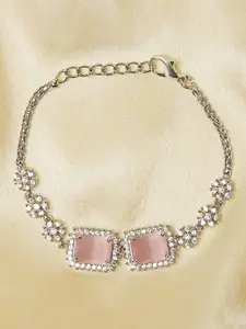 Voylla Voylla Women Pink & White Rhodium-Plated Wraparound Bracelet