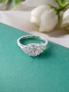 Studio Voylla Women 925 Sterling Silver White CZ Studded Finger Ring