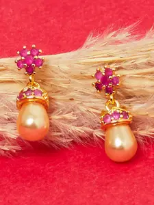 Voylla Gold-Toned & Purple Contemporary Drop Earrings