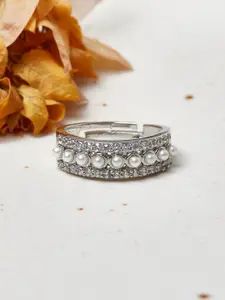Voylla Silver-Plated White CZ Studded Finger  Ring