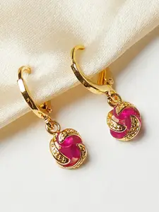 Voylla Gold-Toned & Pink Circular Spakling Essentials Drop Earrings with Gems
