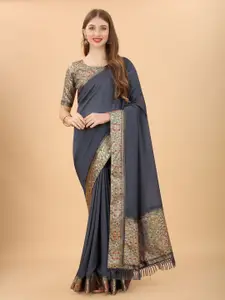 KALINI Women Grey & Gold-Toned Pure Silk Saree