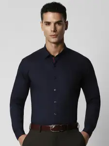 V Dot Men Navy Blue Slim Fit Casual Shirt