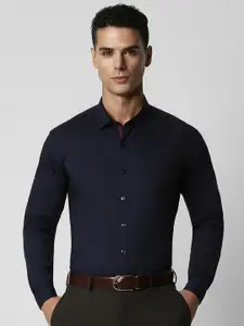 V Dot Men Navy Blue Slim Fit Formal Shirt