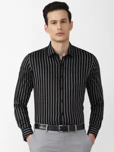 Van Heusen Men Black Slim Fit Striped Cotton Formal Shirt