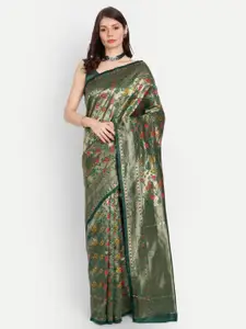 kasee Green & Gold-Toned Woven Design Zari Silk Blend Saree