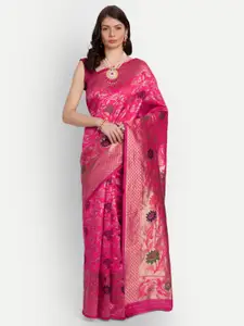 kasee Pink & Gold-Toned Woven Design Zari Silk Blend Saree