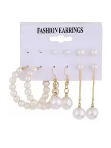 Jewels Galaxy Pack Of 6 White Contemporary Pearl Earrings