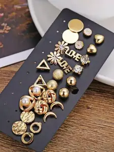 Jewels Galaxy  Women Pack of 14 Gold-Toned Contemporary Studs Earrings