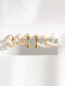 Jewels Galaxy Gold-Toned & White Set Of 6 Contemporary Studs Earrings
