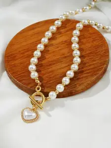 Jewels Galaxy Women Gold-Toned & White Gold-Plated Pearl Necklace