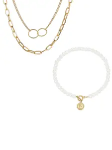 Jewels Galaxy Set Of 2 Gold-Toned & White Gold-Plated Layered Necklace