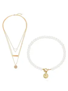 Jewels Galaxy White & Gold-Toned Gold-Plated Necklace